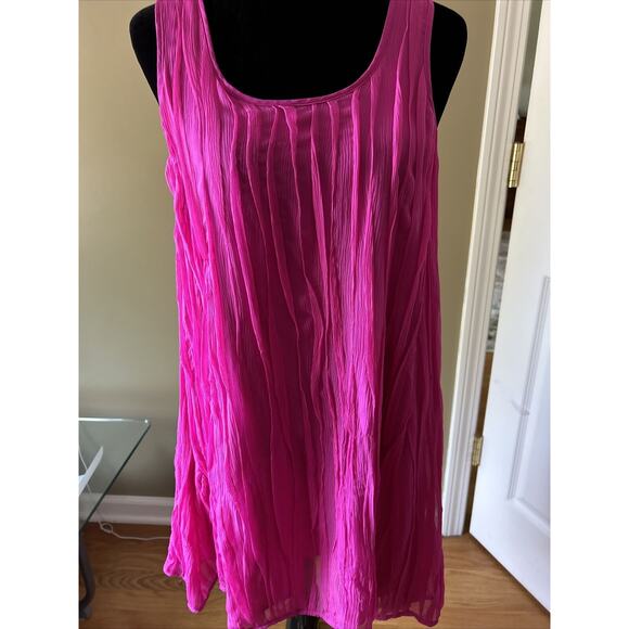 Calypso St. Barth Silk Gauzy Crinkle Dress Size XS sleeveless Hot pink lined EUC - Picture 1 of 11